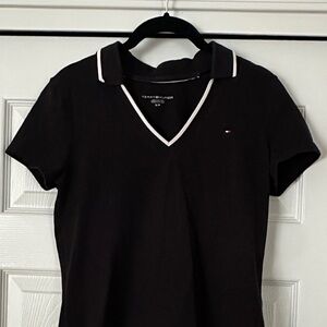 Tommy Hilfiger Black Short-Sleeve V-Neck Polo with White Trim